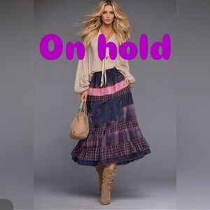Hand Crafted Pink and Navy A-Line Skirt